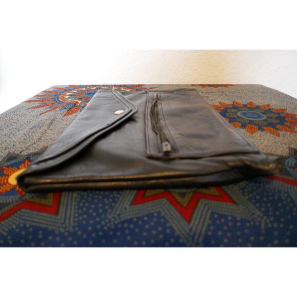 Vintage Black Leather Envelope Strapless Unisex Clutch Bag 9" x 13" Boho Hippie - Picture 16 of 16